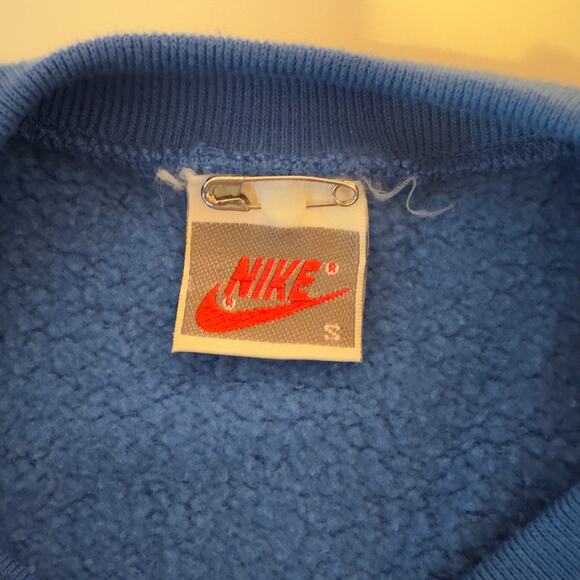 VTG 80s Nike Gray Label Crewneck Sweatshirt Size S Blue White Big Swoosh Logo - Picture 5 of 8